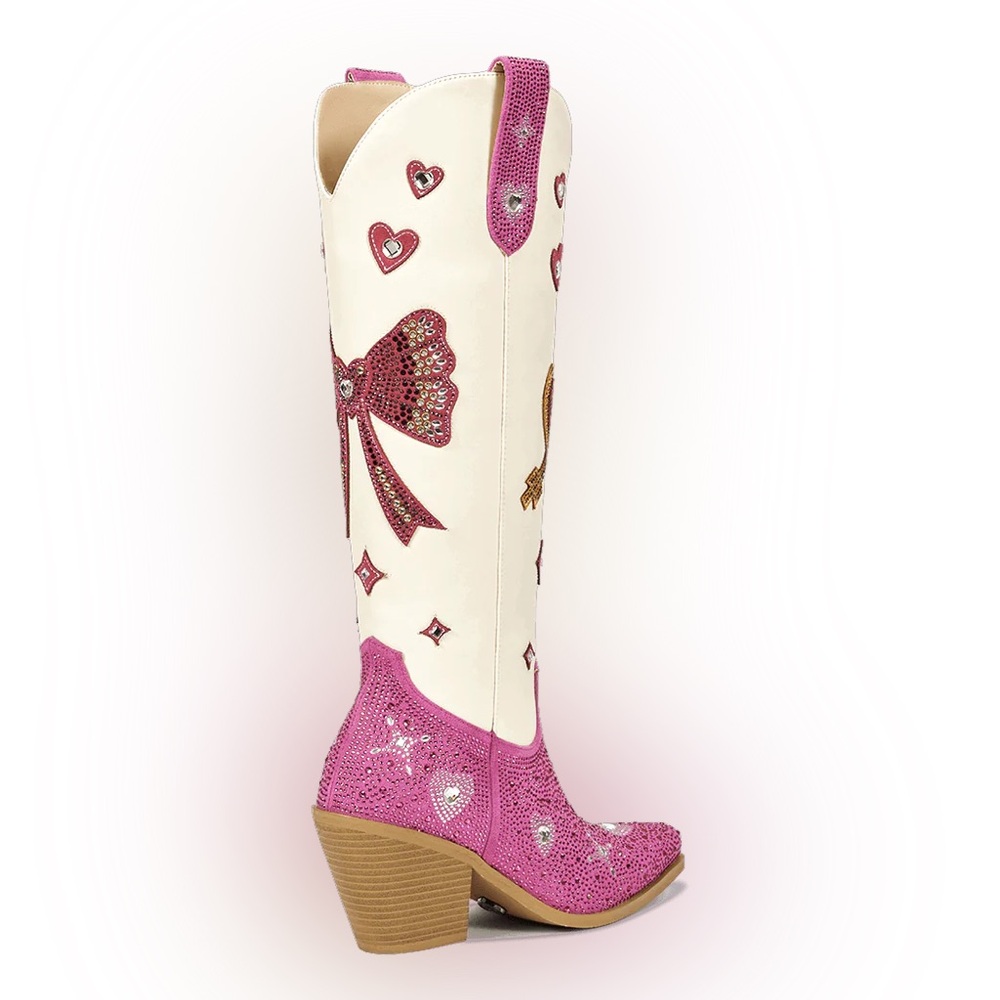 Pink and Cream Embellished Women's Boots - Picture 5 of 12